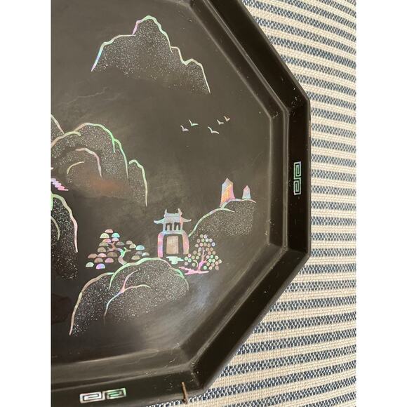 Maruni Lacquerware Mother of Pearl Inlay Occupied Japan Metal Plates Set - Picture 8 of 12